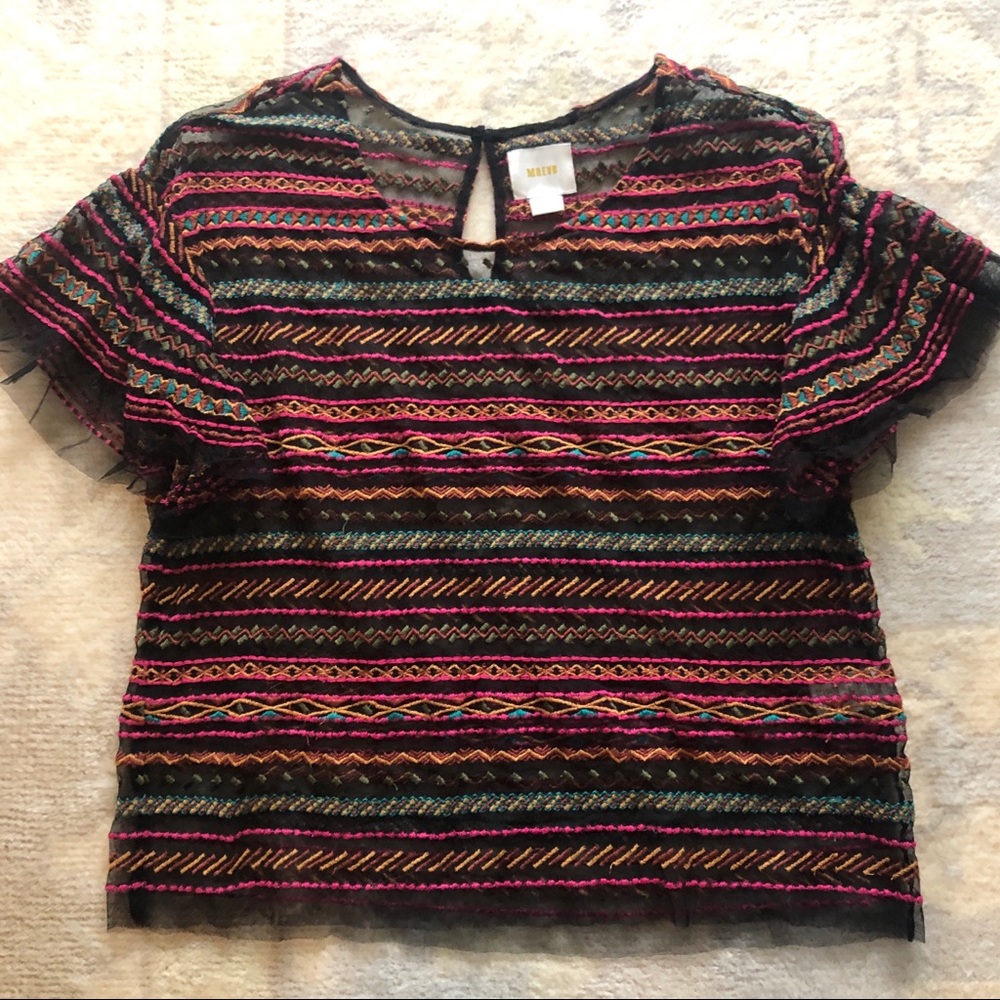 Anthropologie Sheer Embroidered Blouse size small